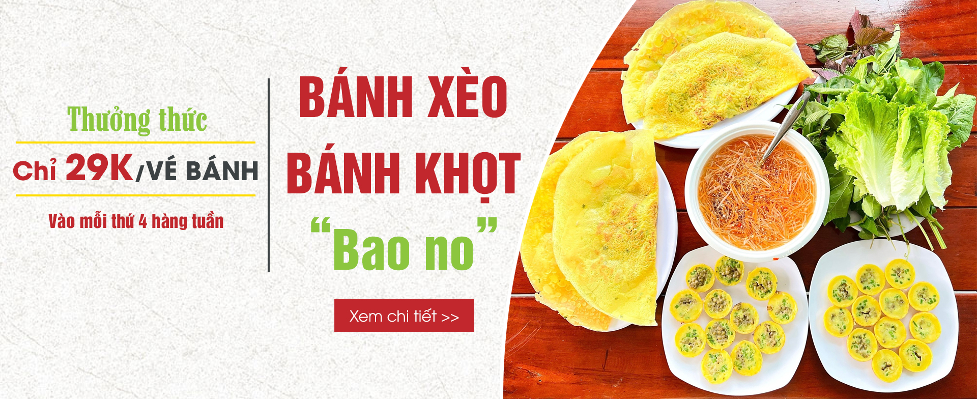 Thưởng thức bánh xèo, bánh khọt bao no chỉ với 29k